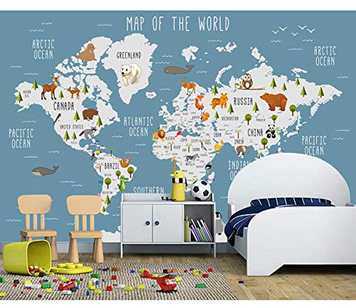 Tapeten Kinder Tapeten Aufkleber Cartoon Weltkarte Wandbild Kinderzimmer Schlafzimmer 3D Selbstklebende Vinyl/Seide Tapete-200 * 140Cm
