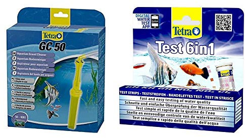 Tetra GC Aquarien-Bodenreiniger (mit Schlauch, geeignet für Aquarien von 50 – 400 Liter) & Test 6in1 Wassertest, schnelle und einfache Überprüfung der Wasserqualität, 1 Dose (25 Stk.)