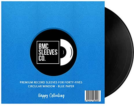 BMC 50 Vinyl Record Inner Sleeves for 7 Inch 45 RPM EP | Blue Paper Sleeves for Premium Storage - Archival Quality | Easy Viewing Album Protection Covers for Single Double & Gatefold Collection