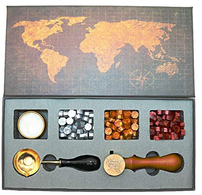 BITEYI Wachssiegel Stempel Set,Siegelstempel Set mit Siegelwachsperlen,Messing Siegel Stempel,Siegelwachs Löffel,Geschenkset (Thank you)