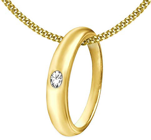 CLEVER SCHMUCK Taufring Gold glänzend mit Zirkonia weiß + Panzerkette 38 cm Sterling Silber 925 vergoldet im Taufe Etui Taufgeschenk für Junge & Mädchen