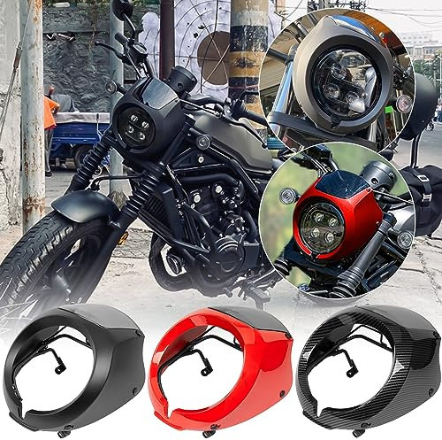 Motorrad Scheinwerfer Verkleidung mit Windschutzscheibe Windabweiser Kompatibel mit Rebel 500 300 CM500 CMX500 CMX300 2020 2021 2022 2023 2024 Frontscheinwerfer Maske Windschild (Schwarz)