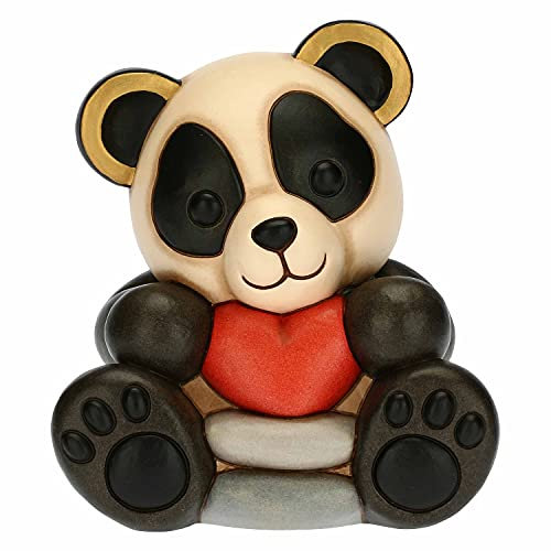 THUN - Soprammobile Panda Bandoo Decorato a Mano con Cuore - Linea Slow Life - Idea Regalo - Ceramica - 14,8x12,4x15,5 cm h