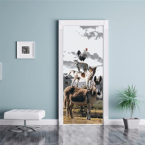 FHKGIUJAD 3D Türtapete Selbstklebend Türposter Hund Huhn Esel Abnehmbares Diy Vinyl Wasserdichte Selbstklebende Tür Wandtattoos Für Schlafzimmer Büro Badezimmer 40X120Cm