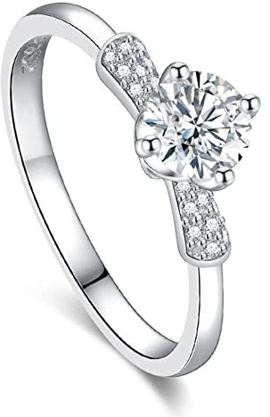 Musihy Ring Verlobung, Engagement Ring Zirkonring 4 Krappen Pavé Fassung Zirkonia Weiß Ringgröße 52 Jahrestag Geschenk