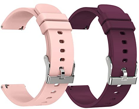 woednx Cinturino di ricambio da 20 mm per Smart Watch, sgancio rapido in morbido silicone delicato sulla pelle, cinturino per smartwatch(Rosa + bordeaux)