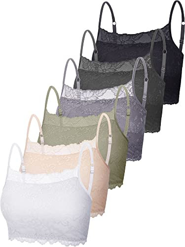 Bencailor 6 Pack Women's Lace Camisoles, Cleavage Cover up Tank Top Bralette Half Cropped Cami Bra for Girls(L)