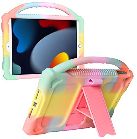 JOGUIIA iPad 10.2 Funda para niños, Funda de Silicona Premium para niños para iPad 10.2 2021/2020/2019, asa de Soporte integrada para Apple iPad 9.ª 8.ª 7.ª generación(arcoíris)