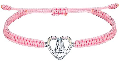 J.Endéar Schwester Armband für Damen Mädchen Silber 925 Handgemachtes Geflochtenes Kordel Verstellbar, Freundschaft Geschenke für Seelenschwester Beste Freunde, Rosa