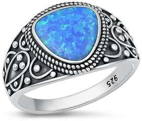 Joyara Sterling Silber 925 Blau Opal Herren Ring 58