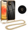 Vauki Handykette für iPhone 12 Mini Hülle mit Band, Handyhülle mit Kette, Herz Motiv, Ultra Dünn Stoßfeste Aesthetic Case mit Kordel zum Umhängen für iPhone 12 Mini 5.4 Zoll, Goldene Metallkette