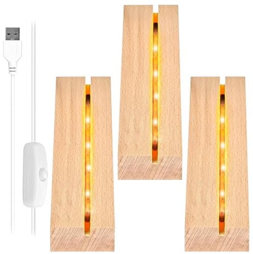 Leonshco Base de luz LED, 3 unidades, base de pantalla, base de luz LED, base de luz cálida, base rectangular iluminada con interruptor USB, base LED para panel de iluminación de cristal acrílico (B)