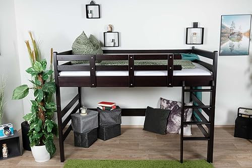 Hochbett 160 x 200 cm Easy Premium Line K23/n, Buche Massivholz Schokobraun lackiert, teilbar
