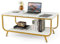 COSTWAY Couchtisch Marmor Optik, Wohnzimmertisch mit unterer Ablage, Sofatisch mit Metallrahmen, Kaffeetisch für Wohnzimmer, Büro, 105 x 55 x 46,5 cm (Weiß)