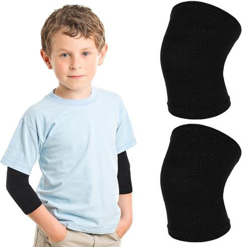 COMNICO Kinder-Ellenbogenbandage, Nylon-Strick Kompressions-Armmanschette Fitnessstudio Unterarm-Stützband Ellenbogenschoner für Jungen, Mädchen, Sport (Schwarz)
