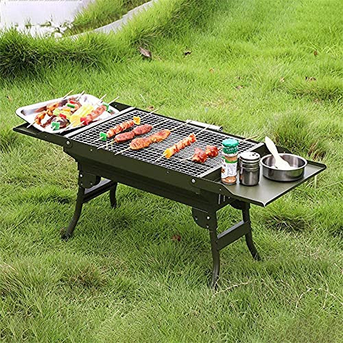 RajoNN Zusammenklappbarer Holzkohlegrill mit Ablagefläche, tragbarer Holzkohlegrill aus Edelstahl, BBQ-Räucherofen mit tragbarem Griff