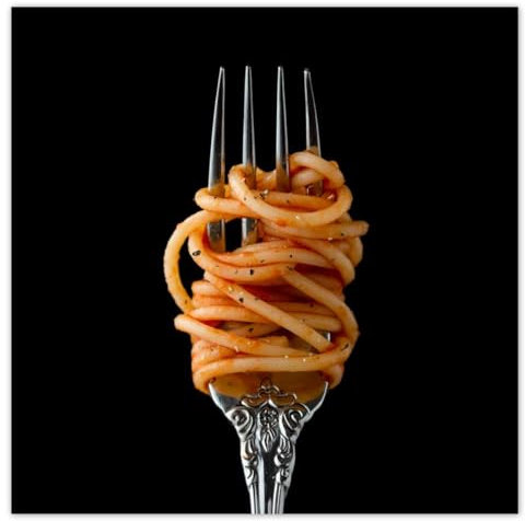 H5919Z_PL1EP Foto-Poster, Wanddekoration, 140 x 140 cm, Gabel und leckere Spaghetti