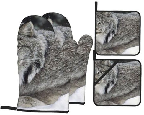 Ofenhandschuhe und Topflappen-Sets, Küchenofenhandschuh und Topflappen, 4 Stück, zum Backen, Grillen, Lynx