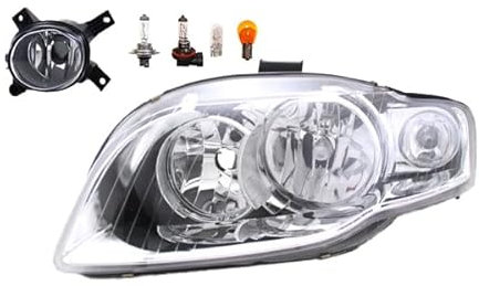 Johns, Scheinwerfer Halogen Front passend für Audi A4 8E 11/04-06/08 H7 H7 Links Fahrer + Nebelscheinwerfer + Leuchtmittel