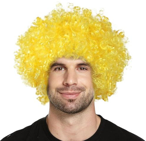 XNIVUIS Afroperücke Hair Lockenkopf Lockenperücke Lockenkopf Wig Herren Perücke Rasta Afroperücke Afro Perücke Afro Shaggy Perücke, Accessoire für Fasching Halloween und Karneval (Gelb)