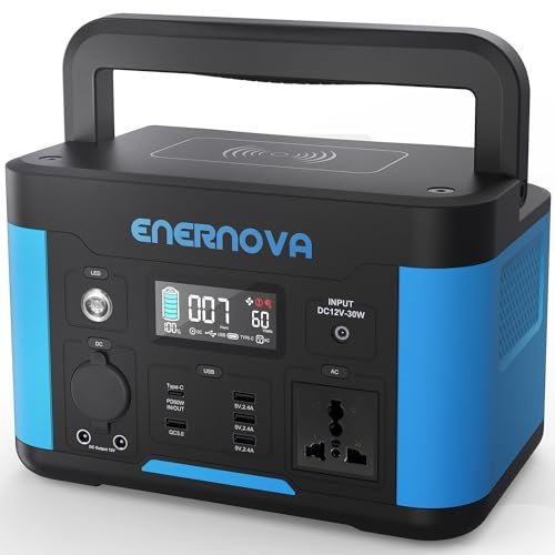 ENERNOVA Smart 500W Tragbares Powerstation, 515 Wh, Solargenerator, Stromversorgung mit 1 AC-Ausgängen, LED-Leuchten, für CPAP Outdoor- Abenteuer, Camping, Stromausfall, Wohnmobil-Notfall
