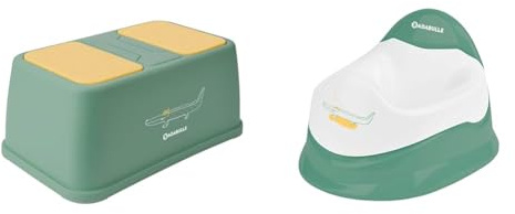 Badabulle Marchepied antidérapant, réhausse de 15 cm, 4 Pieds antidérapants et 2 Grandes Zones & Pot d'apprentissage avec Cuvette Ergonomique Amovible, Facile à Nettoyer, 4 Pieds antidérapants