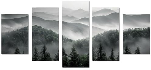 JOSUE 5er Set Bilder Xxl Wald Minimalistischer Berg Wohnzimmer Bilder Groß Leinwand,Schwarz, weiß Poster HeimbüRo Wohnzimmer Schlafzimmer Badezimmer Wanddeko-100x200cm Ungerahmt