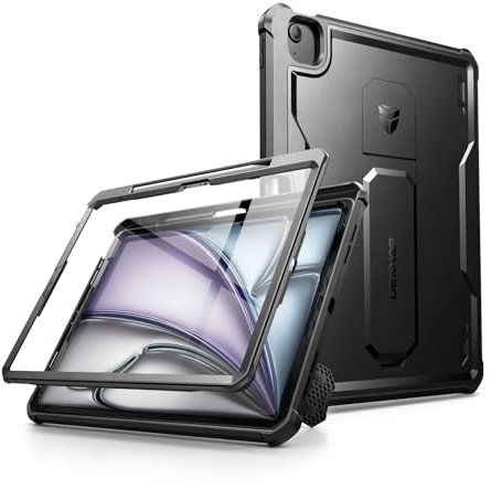 Dexnor Custodia per iPad Air 13 Inch M2 (2024) Cover, Heavy Duty Shockproof Full-body Bumper Copertura protettiva con Protezione dello Schermo & Supporto Regolabile & Supporto Matita - Nero