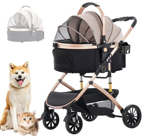 Joyfultails Haustier Kinderwagen Faltbar, 3 in 1 Hundewagen mit Abnehmbarer Reisesitz Hundebuggy Hundebox Transporttasche Klappbar, Haustiere Buggy Geeignet für kleine Hunde und Katzen unter25 kg