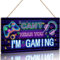 TOARTi Wooden Gamer Plaque Can’t Hear You I’m Gaming Wood Sign for Boys' Bedroom Game Themed Decor Neon Effect 29x16cm