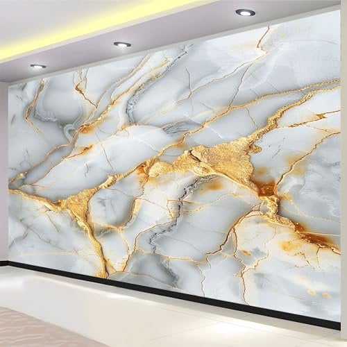 PLEETS Papier Peint Intissé Texture marbre gris or Effet 3D Tapisserie Murales Papier Peint 200 x 140 cm Muraux Photo Décoration Murale Salon Chambre