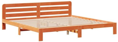 vidaXL Massivholzbett, Holzbett ohne Matratze, Bettgestell mit Kopfteil Lattenrost, Bett Doppelbett für Schlafzimmer, Wachsbraun 180x200cm Kiefernholz