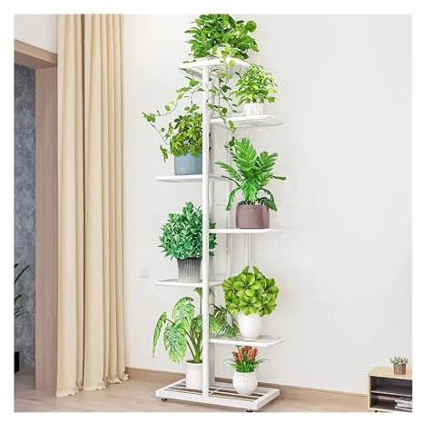 JMORCO Outdoor Plant Stand Iron Shelves For Plant Multi-Storey Floor-To-Ceiling Balcony Pot Plant Stand Flower Rack Living Room Lobby Display Flower Stand(7Layers - White)