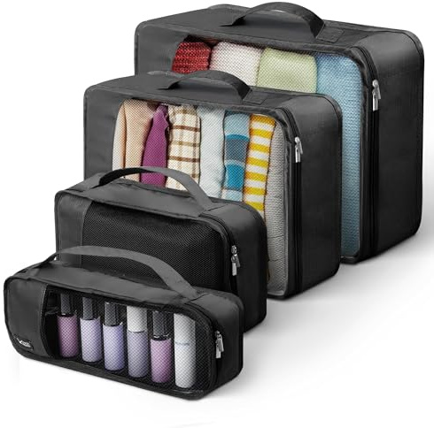 LUGG Lightweight Packing Cubes Set – Durable Polyester Travel Organizers, 4 Sizes for Efficient Packing, Compact and Versatile Travel Accessories (Black, Packing Cube (Set of 4))
