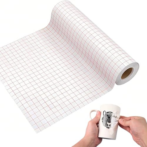 Pizsieat Transferfolie Plotter, 30,5cm X 1000cm Plotterfolie für Vinylfoli Plotter mit Rot Ausrichtungsgitter for Silhouette Cameo,Cricut Transferfolie für Partydekoration, Becher, Fenster & Aufkleber
