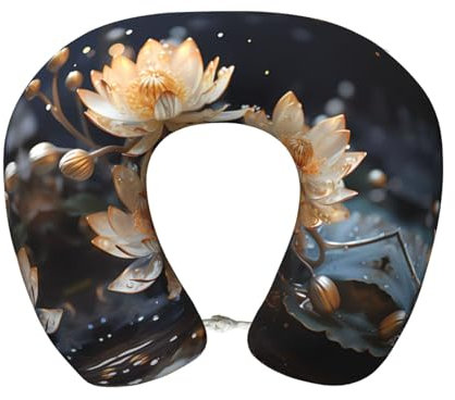 Anceky Bohemian White Lotus Reisekissen aus Memory-Schaum – U-förmige Nackenstütze, perfekt fürs Auto, das Home-Office und Freizeitaktivitäten.