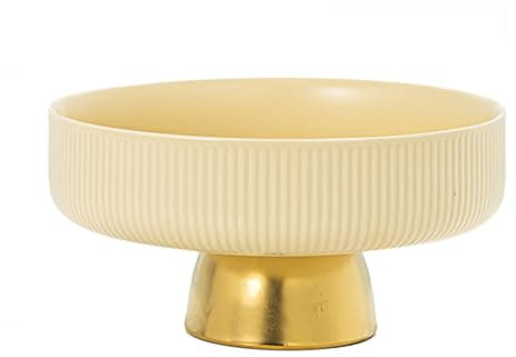 EEYZD Ceramic Fruit Bowl,Round Gold Pedestal Fruit Basket,Modern Kitchen Counter Decorative Fruit Dish,Salad Dessert Display Fruit Tray,Beige,6in