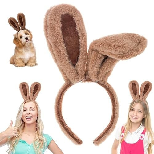 YEWCEP Hasenkostüm Kinder, Hasenohren, Plüsch-Hasenohren-Stirnband, Kaninchenohren-Accessoire, Hasen Ohren Kostüm Dress Up für Kinder Mädchen Frauen (braun dickes Muster)