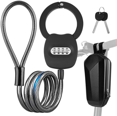 GuKKK Antivol Trotinette Electrique à Clef Avec 4 code,100CM Cadenas Trotinette Electrique avec Sac Rangement étanche,14MM Câble-antivol Épais Haute Sécurité, Antivol Trottinette Électrique
