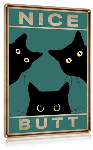 Kinretixia Lustige Blechschilder Black Cat schöner Hintern, Badezimmer Wanddekoration,Vintage Lustige Katzenmuster Wanddekoration, Katze Bild Poster für Badezimmer
