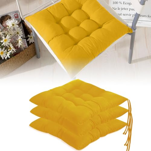 Bocguy 4 Stück Bequemes Stuhlkissen, Sitzkissen 40 x 40cm Mit Bändern, Sitzkissen Gartenstuhl für Indoor & Outdoor, Bürostuhl, Balkonstuhl, für Esszimmer Wohnzimmer Studierzimmer, Ingwer