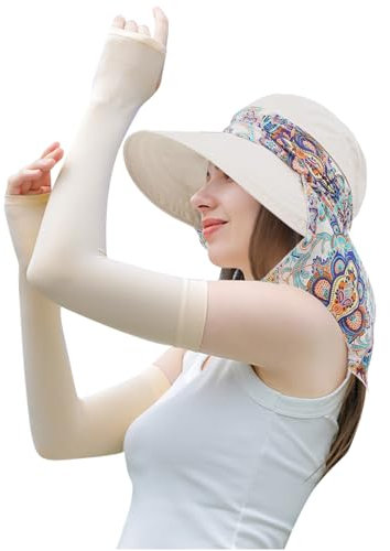 JSTHHTT Cappello da Sole da Donna, 2-in-1-Donna Cappello Visiera Pieghevole, Protezione UV, per Pesca Campeggio Giardinaggio Trekking Spiaggia