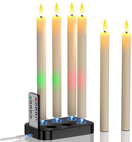 YiaMia Upgraded Flameless Taper Candles 6 Pack, Rechargeable Taper Candles with Magnetic Wireless Charging Base & Remote, Battery Operated Candlesticks for Wedding, Halloween, Home Decoration