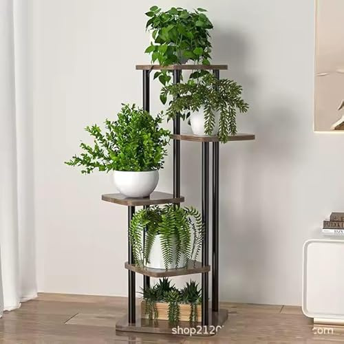 Urban London 5-Tier Wood Plant Stand - 106cm Black Multi-Level Planter Holder for Indoor Outdoor Garden Balcony