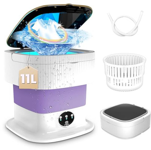 11L Portable Washing Machine with Spin Dryer, Baby Clothes or Small Items, Foldable Washing Machine for Apartments, Camping, Travel (PURPLE)