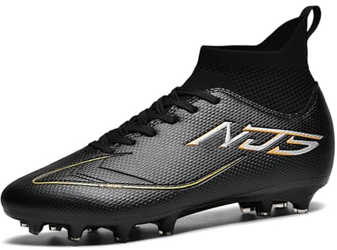 GOGOUP Mens Football Shoes Outdoor Professional Training Football Boots High Top Spikes Youth Children's Astro Turf Soccer Shoes Unisex Black 8 UK