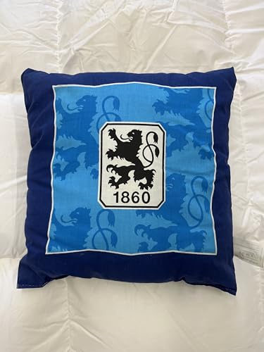 Walterscheid Dekokissen mit Löwen-Logo 1860, Blau-Weiß, 40 x 40 cm, Polyester