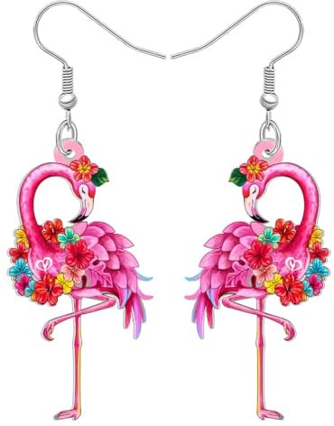 DALANE Acrylique Boucles D'oreilles Pendantes en Forme de Flamant Rose Hawaïen Bijoux D'Été Cadeaux pour les Femmes, les Filles et les Amateurs D'oiseaux Accessoires de Plage et de Vacances