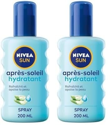 NIVEA SUN - Spray Après Soleil Hydratant 48H - Rafraîchit & Apaise La Peau - Aloe Vera Bio & Acide Hyaluronique - Formule Légère & Non Grasse - Tous Types De Peaux - 200 ml (Lot de 2)