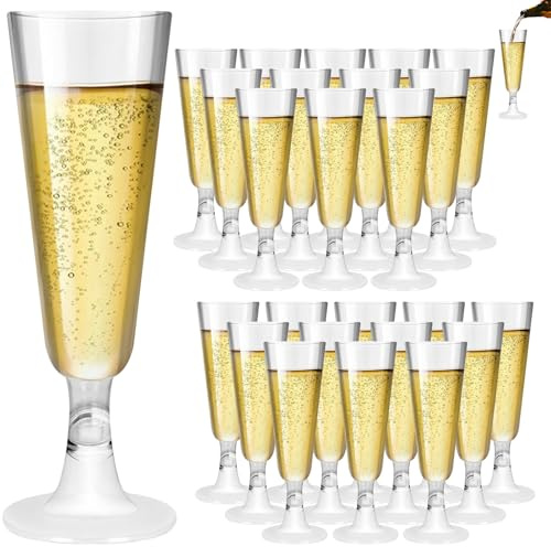 25 Flute Champagne Plastica Rigida Trasparente, Calici Vino Lavabili Riutilizzabili 150ml, Calice Eleganti Trasparenti, Tazze Flauti Cocktail,Bicchieri Spumante per Feste Matrimoni Compleanni Natalizi